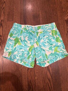 Lilly Pulitzer Callahan Shorts Blue Green Floral Print Preppy Summer Size 00